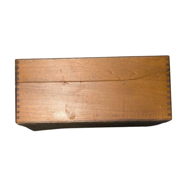 Wooden Dovetail Box Metal Blade Insert Hinged Lid Library card index oak vintage - Picture 12 of 16